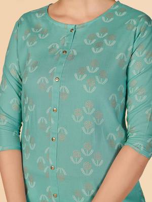 Turquoise Printed Rayon Straight Stitched Kurta 7