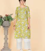 Parrot Green Printed Rayon Straight Stitched Kurta