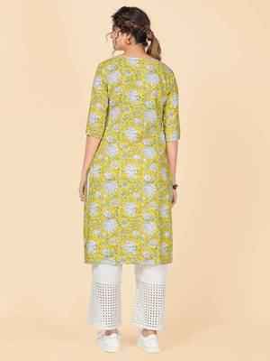 Parrot Green Printed Rayon Straight Stitched Kurta 3