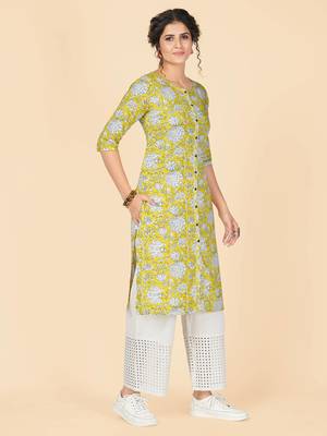 Parrot Green Printed Rayon Straight Stitched Kurta 5