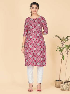 Pink Printed Rayon Straight Stitched Kurta 1