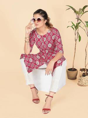 Pink Printed Rayon Straight Stitched Kurta 2