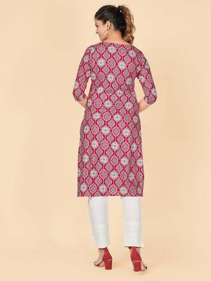 Pink Printed Rayon Straight Stitched Kurta 3