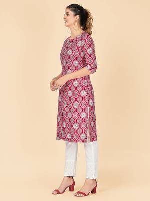 Pink Printed Rayon Straight Stitched Kurta 4