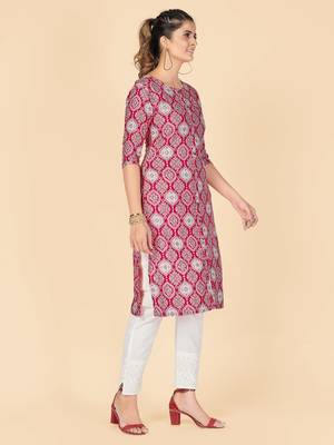 Pink Printed Rayon Straight Stitched Kurta 5