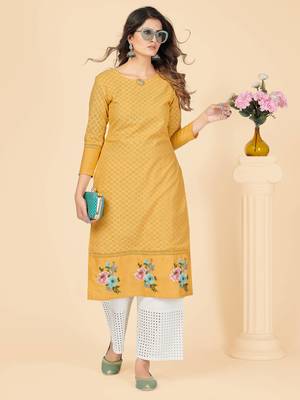 Yellow Chikankari Cotton Straight Stitched Kurta 1