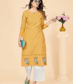 Yellow Chikankari Cotton Straight Stitched Kurta