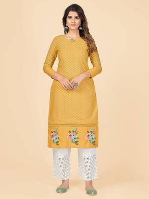 Yellow Chikankari Cotton Straight Stitched Kurta 2