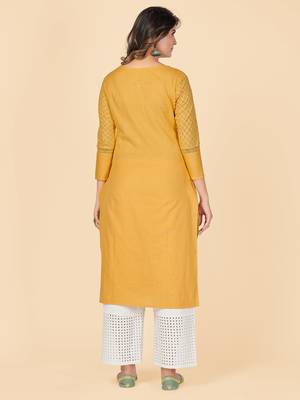 Yellow Chikankari Cotton Straight Stitched Kurta 3