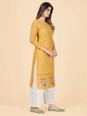 Yellow Chikankari Cotton Straight Stitched Kurta 4