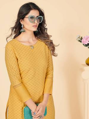 Yellow Chikankari Cotton Straight Stitched Kurta 6