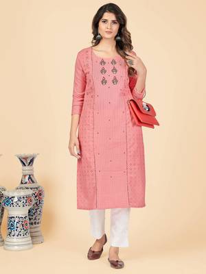 Peach Chikankari Cotton Straight Stitched Kurta 1