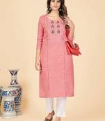 Peach Chikankari Cotton Straight Stitched Kurta