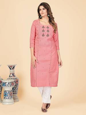 Peach Chikankari Cotton Straight Stitched Kurta 2