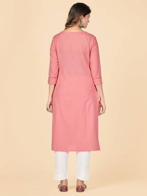Peach Chikankari Cotton Straight Stitched Kurta 3