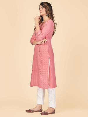 Peach Chikankari Cotton Straight Stitched Kurta 4