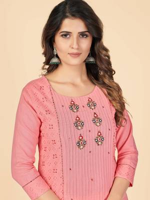 Peach Chikankari Cotton Straight Stitched Kurta 6