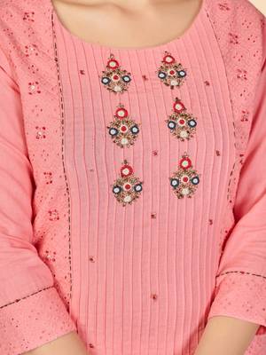Peach Chikankari Cotton Straight Stitched Kurta 7