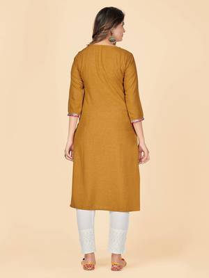 Mustard Embroidered Cotton Straight Stitched Kurta 3