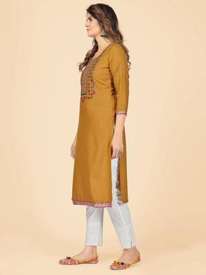 Mustard Embroidered Cotton Straight Stitched Kurta 5