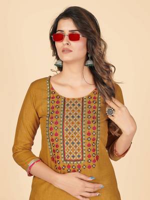 Mustard Embroidered Cotton Straight Stitched Kurta 6