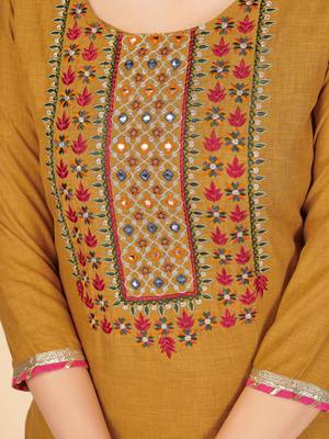 Mustard Embroidered Cotton Straight Stitched Kurta 7