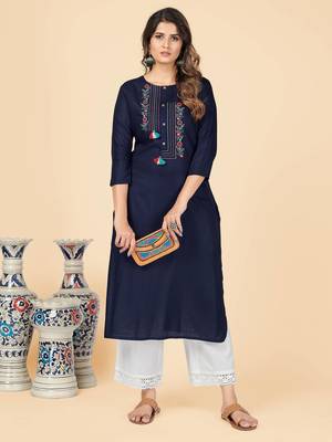 Blue Embroidered Rayon Straight Stitched Kurta 1