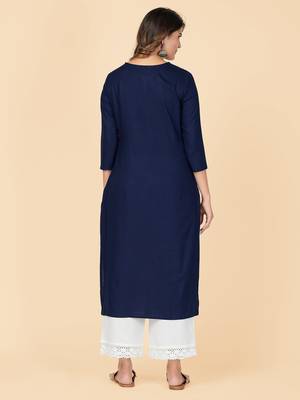Blue Embroidered Rayon Straight Stitched Kurta 3