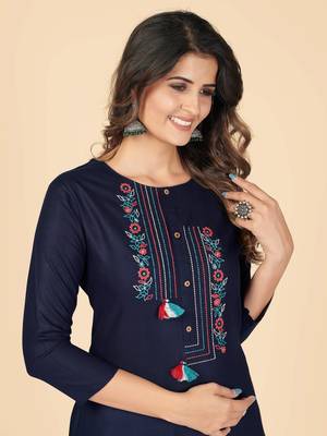Blue Embroidered Rayon Straight Stitched Kurta 6