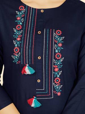 Blue Embroidered Rayon Straight Stitched Kurta 7