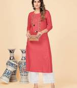 Dark Peach Embroidered Rayon Straight Stitched Kurta