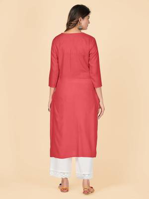 Dark Peach Embroidered Rayon Straight Stitched Kurta 3