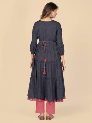 Grey Embroidered Rayon Anarkali Stitched Kurta 2