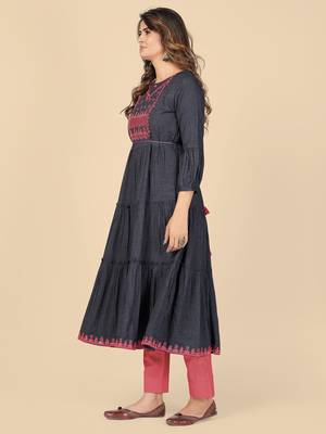 Grey Embroidered Rayon Anarkali Stitched Kurta 3