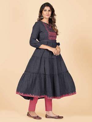Grey Embroidered Rayon Anarkali Stitched Kurta 4
