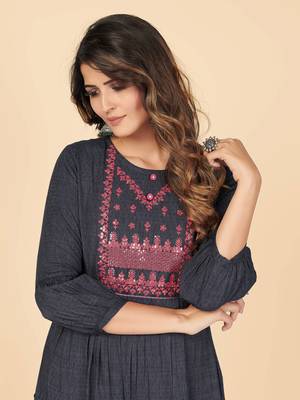 Grey Embroidered Rayon Anarkali Stitched Kurta 5