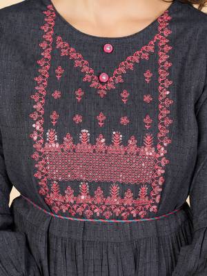 Grey Embroidered Rayon Anarkali Stitched Kurta 6