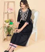 Black Embroidered Rayon A-Line With Side Slit Stitched Kurta With Pant