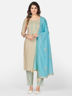 Cream Hand Work Rayon Straight Stitched Kurta 1