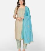 Cream Hand Work Rayon Straight Stitched Kurta