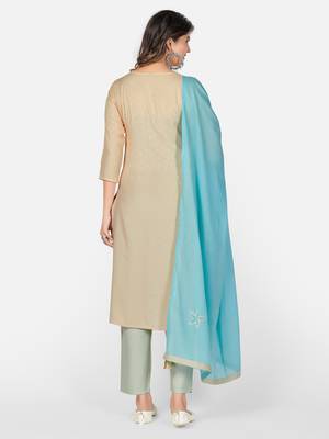 Cream Hand Work Rayon Straight Stitched Kurta 3
