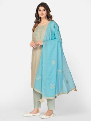 Cream Hand Work Rayon Straight Stitched Kurta 4