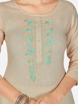 Cream Hand Work Rayon Straight Stitched Kurta 7
