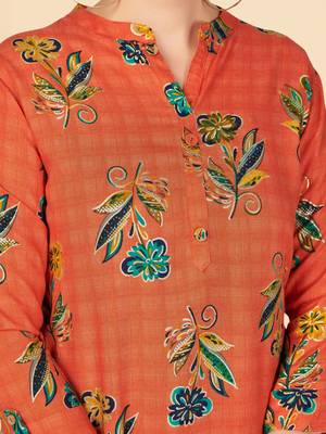 Orange Printed Rayon Straight Stitched Kurta 7