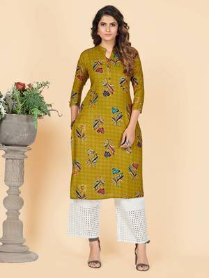 Mahendi Green Printed Rayon Straight Stitched Kurta 1