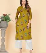 Mahendi Green Printed Rayon Straight Stitched Kurta