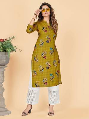 Mahendi Green Printed Rayon Straight Stitched Kurta 2