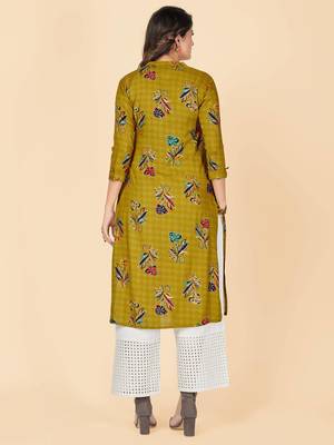 Mahendi Green Printed Rayon Straight Stitched Kurta 3