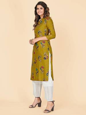 Mahendi Green Printed Rayon Straight Stitched Kurta 4