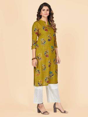 Mahendi Green Printed Rayon Straight Stitched Kurta 5